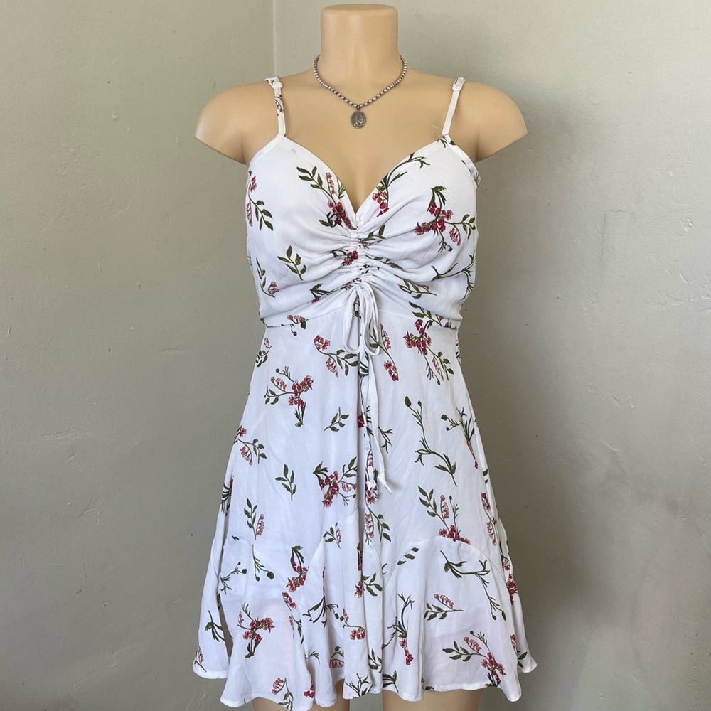 Trixxi White Floral Mini Dress with Pink and Green Accents